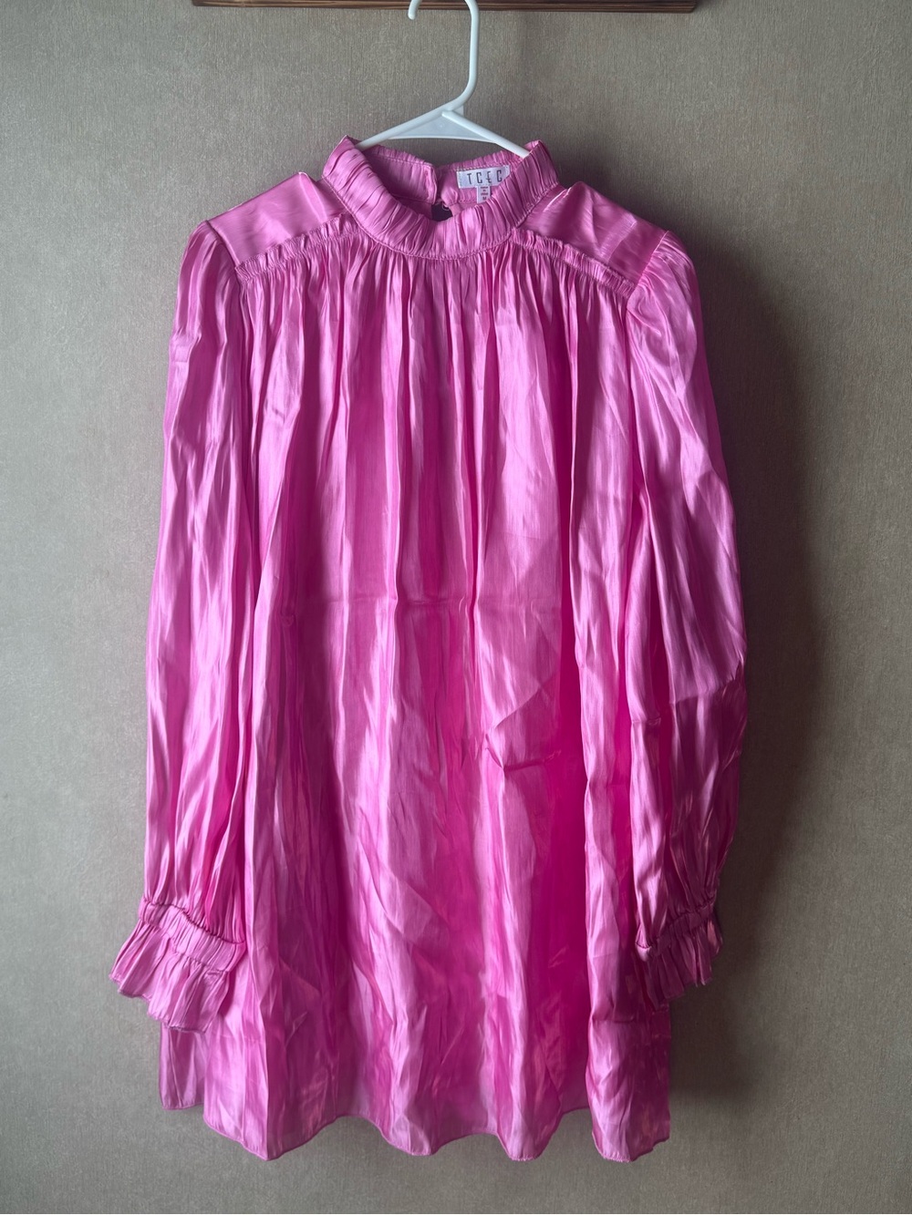 TCEC Hot Pink Long-Sleeve Ruffle Neck women’s dress